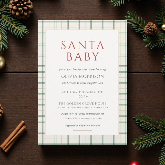 Invitation Fête Prépayée « Santa Bébé » en Vichy (Créateur téléchargé)