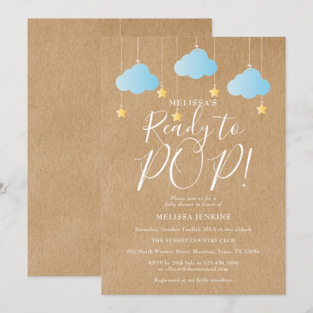 Invitation Fête Prête à Exploser pour Bébé Twinkle Twinkle (Devant / Derrière)