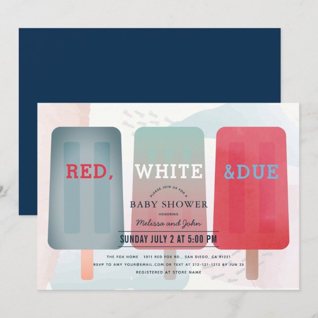 Invitation Fête Prévue pour le 4 Juillet avec Popsicle Rouge  (Devant / Derrière)