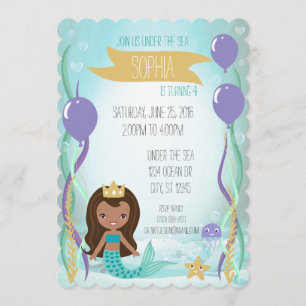 Invitation Fête Princesse Sirène Sous-Marine Bleue Sombre