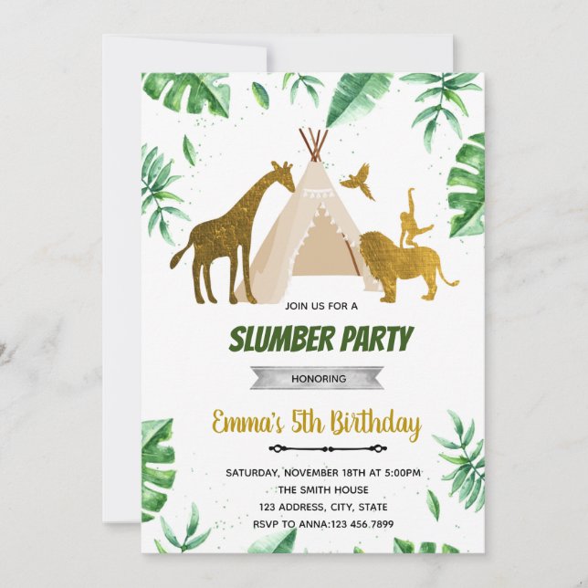 Invitation fête pyjama bête sauvage (Devant)
