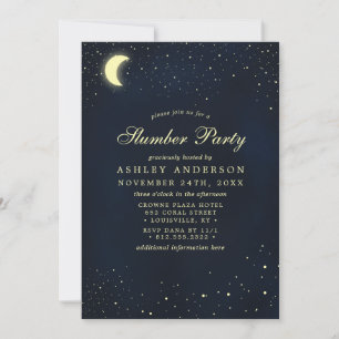 Invitation Fête Pyjama Céleste Lune Étoiles Bleu Minuit