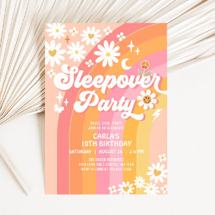 Invitation Fête Pyjama Daisy Rétro Hippie Anniversaire