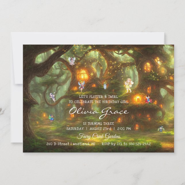 Invitation Fête pyjama de fée de la forêt enchantée (Devant)