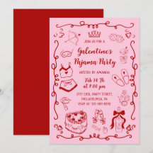 Fête Pyjama Galentine Rose Rouge Féminin Dessinée