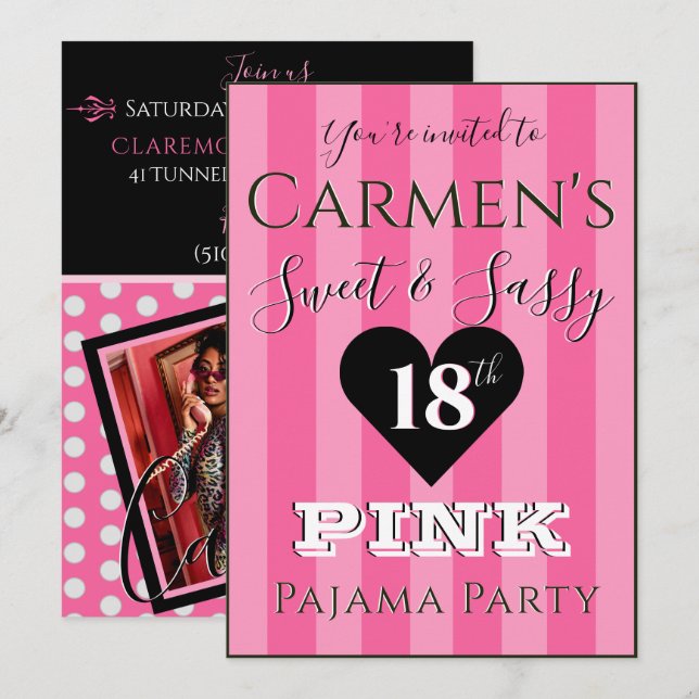 Invitation Fête Pyjama Rose Douce & Sassy Photo (Devant / Derrière)