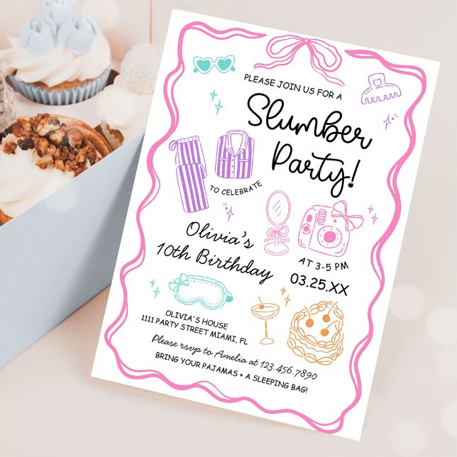 Invitation Fête Pyjama Soirée Pyjama Anniversaire Fille Migno (Créateur téléchargé)