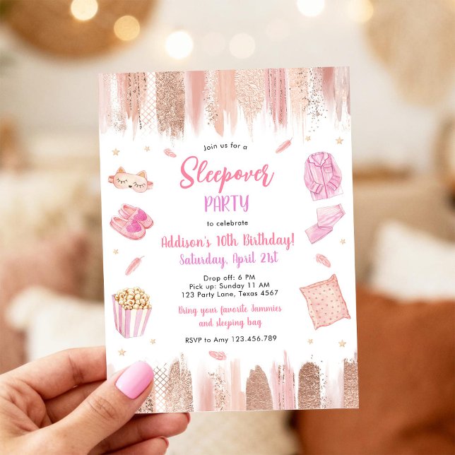 Invitation Fête Pyjama Spa Maquillage Fille Rose Anniversaire (Créateur téléchargé)