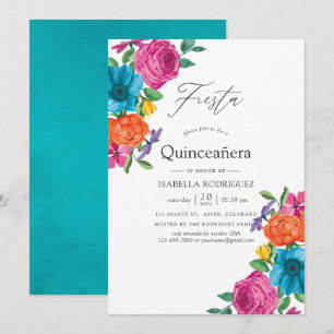 Invitation Fête Quinceañera Florale Aquarelle
