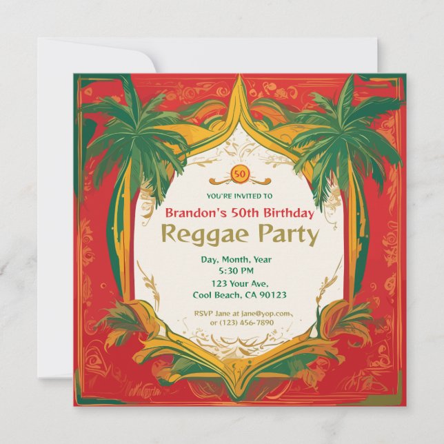 Invitation Fête Reggae Palmiers Floraux Personnalisable  (Devant)