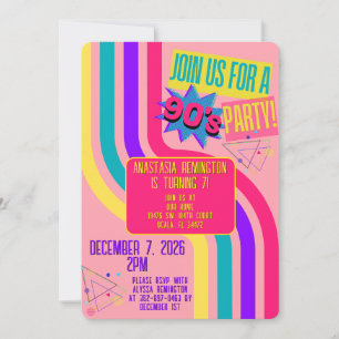 Invitation Fête Rétro Années 90 Rose Anniversaire Nostalgique