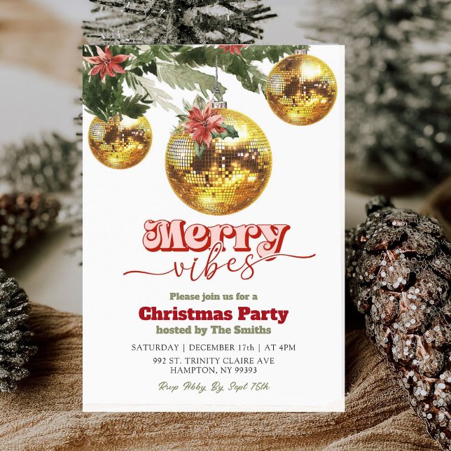 Invitation Fête Rétro de Noël Disco Doré (Créateur téléchargé)