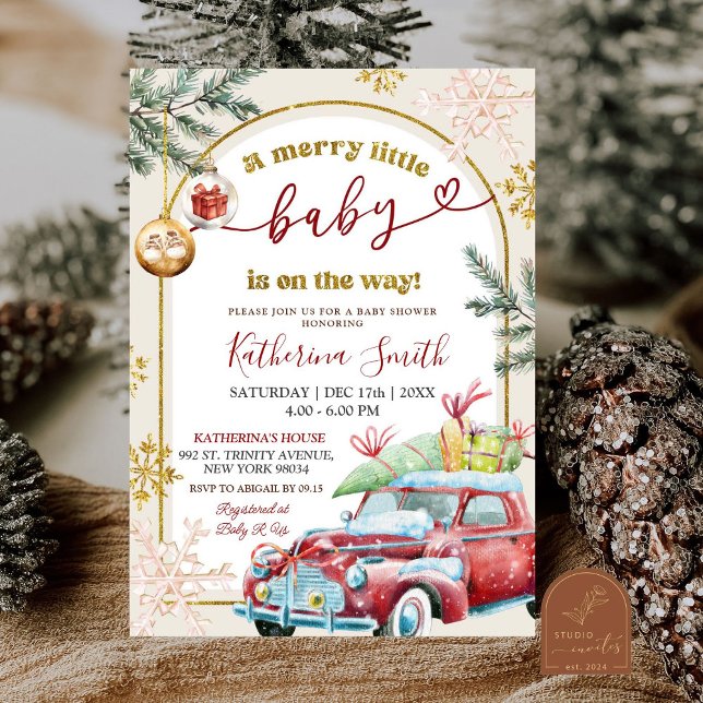 Invitation Fête Rétro de Noël Merry Little Baby Shower (Créateur téléchargé)