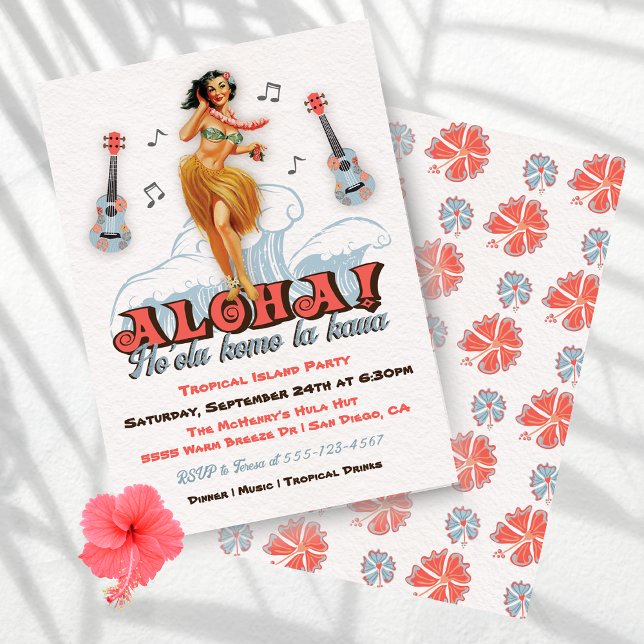 Invitation Fête Rétro Fille Hula Luau Hawaïen (Créateur téléchargé)