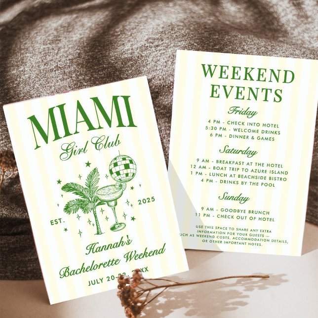 Invitation Fête rétro moderne verte et jaune Miami Bach (Créateur téléchargé)
