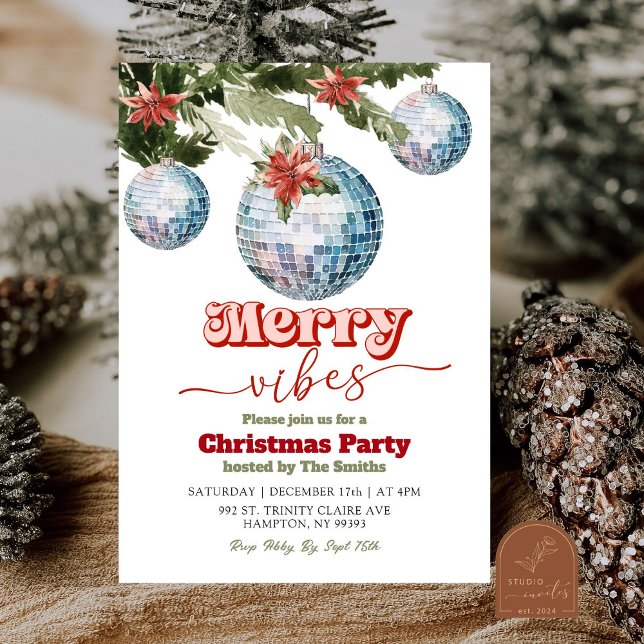 Invitation Fête Rétro Noël Disco Balle de Fête (Créateur téléchargé)