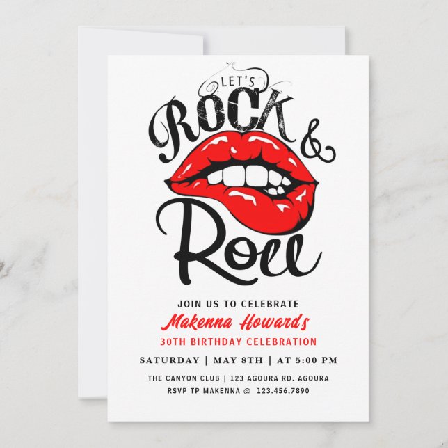 Invitation Fête Rock and Roll, ANNIVERSAIRE Rock & Roll, (Devant)