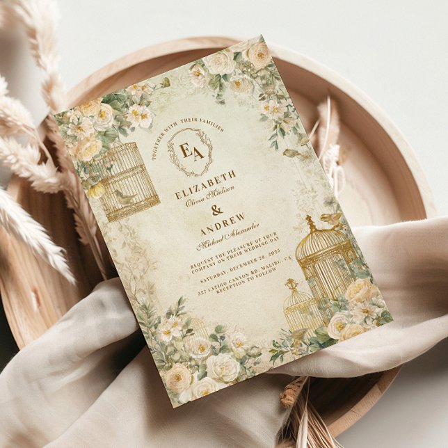 Invitation Fête romantique de jardin fleuri ivoire (Créateur téléchargé)