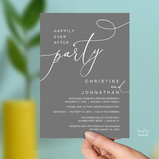 Invitation Fête Romantique de Mariage Pour Toujours (Happily Ever After Party Romantic Weds Reception Invitation Card in Dark Grey)