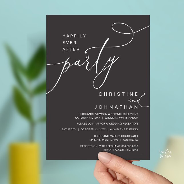Invitation Fête Romantique de Mariage Pour Toujours (Happily Ever After Party Romantic Weds Reception Invitation Card in Charcoal Grey)