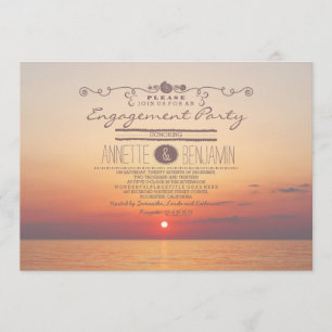Invitation Fête romantique d'engagement moderne au coucher du