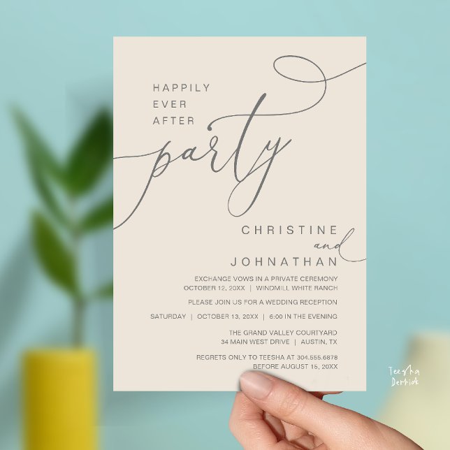 Invitation Fête Romantique Mariage Pour Toujours Réception (Happily Ever After Party Romantic Weds Reception Invitation Card in Cream Grey)