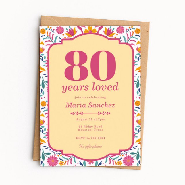 Invitation Fête Rose 80 Ans Anniversaire Aimé (Créateur téléchargé)