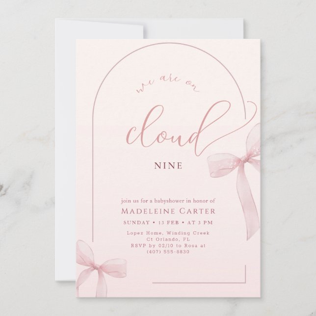 Invitation Fête Rose Bébé Fille (Devant)