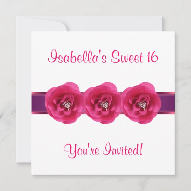 Invitation Fête Rose Blanche Sweet 16 (Devant)