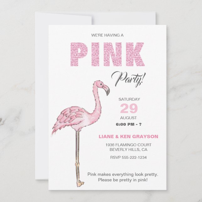 Invitation Fête Rose Flamingo (Devant)