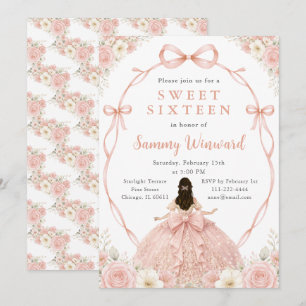 Invitation Fête Rose Gold Princess pour un Sweet Sixteen