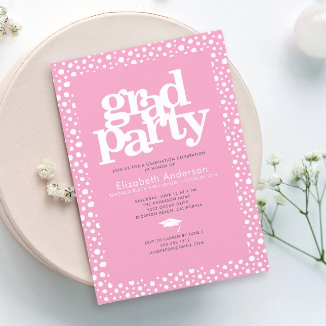 Invitation Fête rose gris moderne audacieuse typographie élég (Créateur téléchargé)