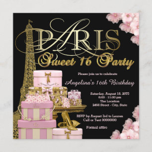 Invitation Fête Rose Paris Sweet 16