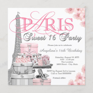 Invitation Fête Rose Paris Sweet 16