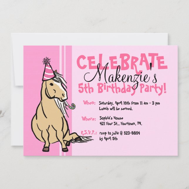 Invitation Fête rose Pony Girls Anniversaire (Devant)