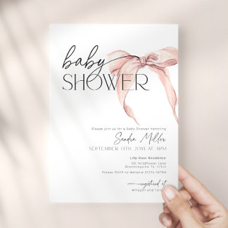 Invitation Fête Rose Ruban Coquette Bébé Fille