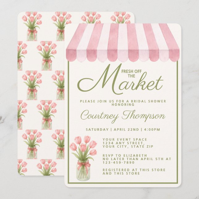 Invitation Fête Rose Tendance Fraîchement Sur Le Marché Enter (Devant / Derrière)