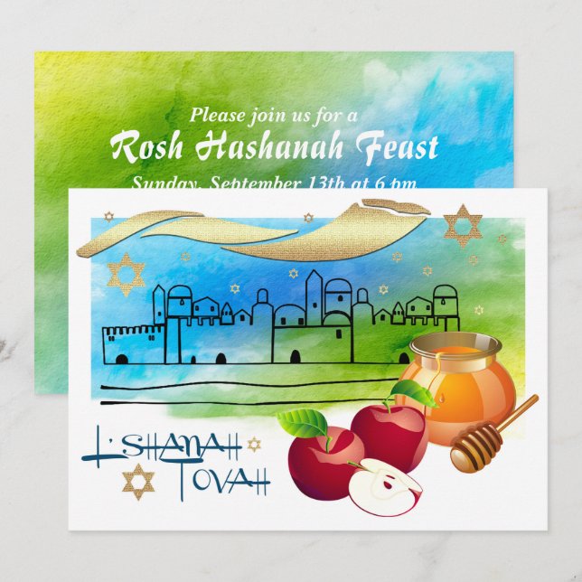 Invitation Fête Rosh Hashanah Personnalisée (Devant / Derrière)