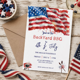 Invitation Fête Rouge Blanc Bleu USA BBQ du 4 juillet
