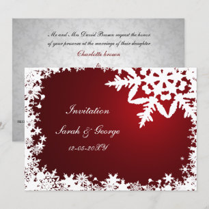 Invitation fête rouge élégante flocons de neige mariage d'hiv