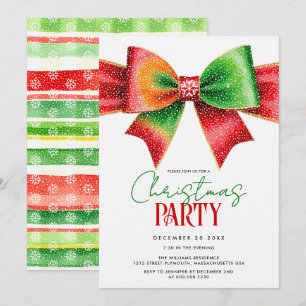 Invitation Fête rouge et vert de Noël avec nœud et rayures