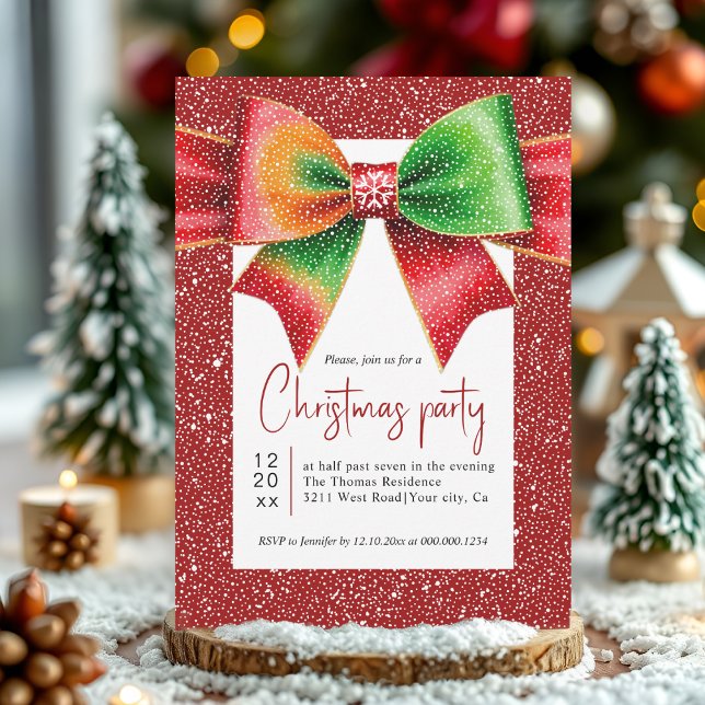 Invitation Fête rouge et vert Noël arc et flocons de neige (Créateur téléchargé)