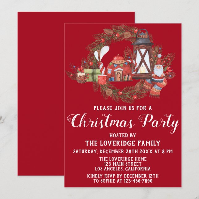 Invitation Fête Rouge & Vert Cozy Noël Fête de Christmas (Devant / Derrière)