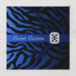 Invitation Fête Royal Blue Zebra Sweet Sixteen