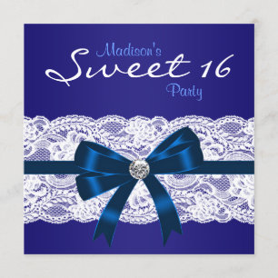 Invitation Fête Royal Navy Bleu Blanc Dentelle Bleu Sweet 16