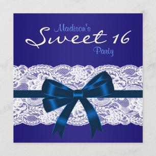 Invitation Fête Royal Navy Bleu Blanc Dentelle Bleu Sweet 16