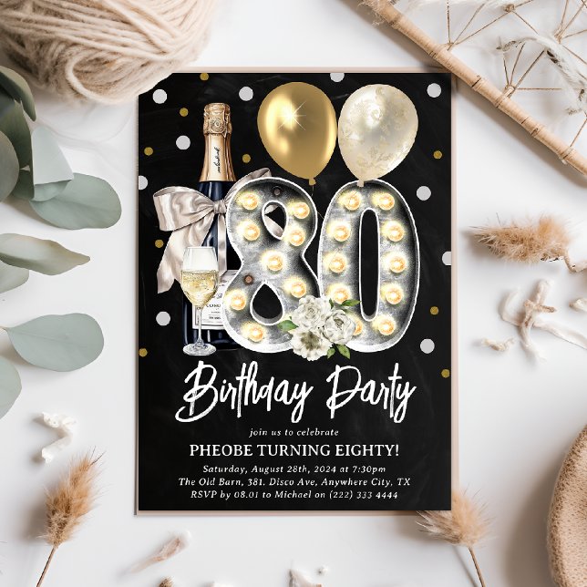 Invitation Fête rustique d'anniversaire 80 ans pour adulte (Créateur téléchargé)
