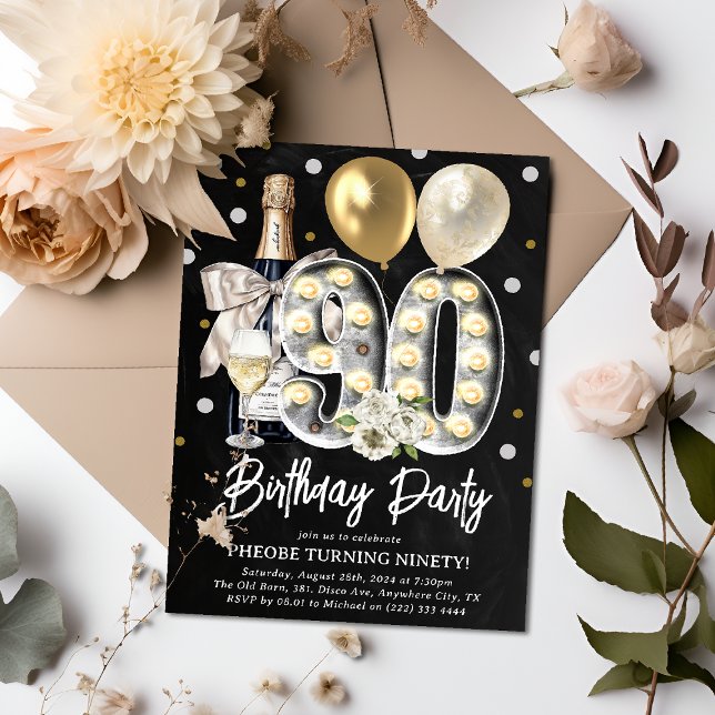 Invitation Fête rustique d'anniversaire de 90 ans pour adulte (Créateur téléchargé)