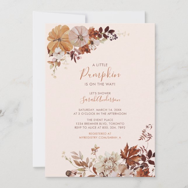 Invitation Fête rustique d'automne Fleuriste Citrouille Rose  (Devant)