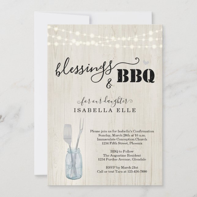 Invitation Fête rustique de BBQ de première communion / confi (Devant)